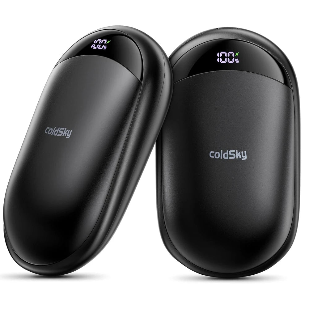 oldSky 2-in-1 Handwärmer (2 Stück) – Wiederaufladbarer Taschenwärmer mit Magnet, Digitalanzeige & Powerbank-Funktion | Geschenk & Outdoor-Begleiter